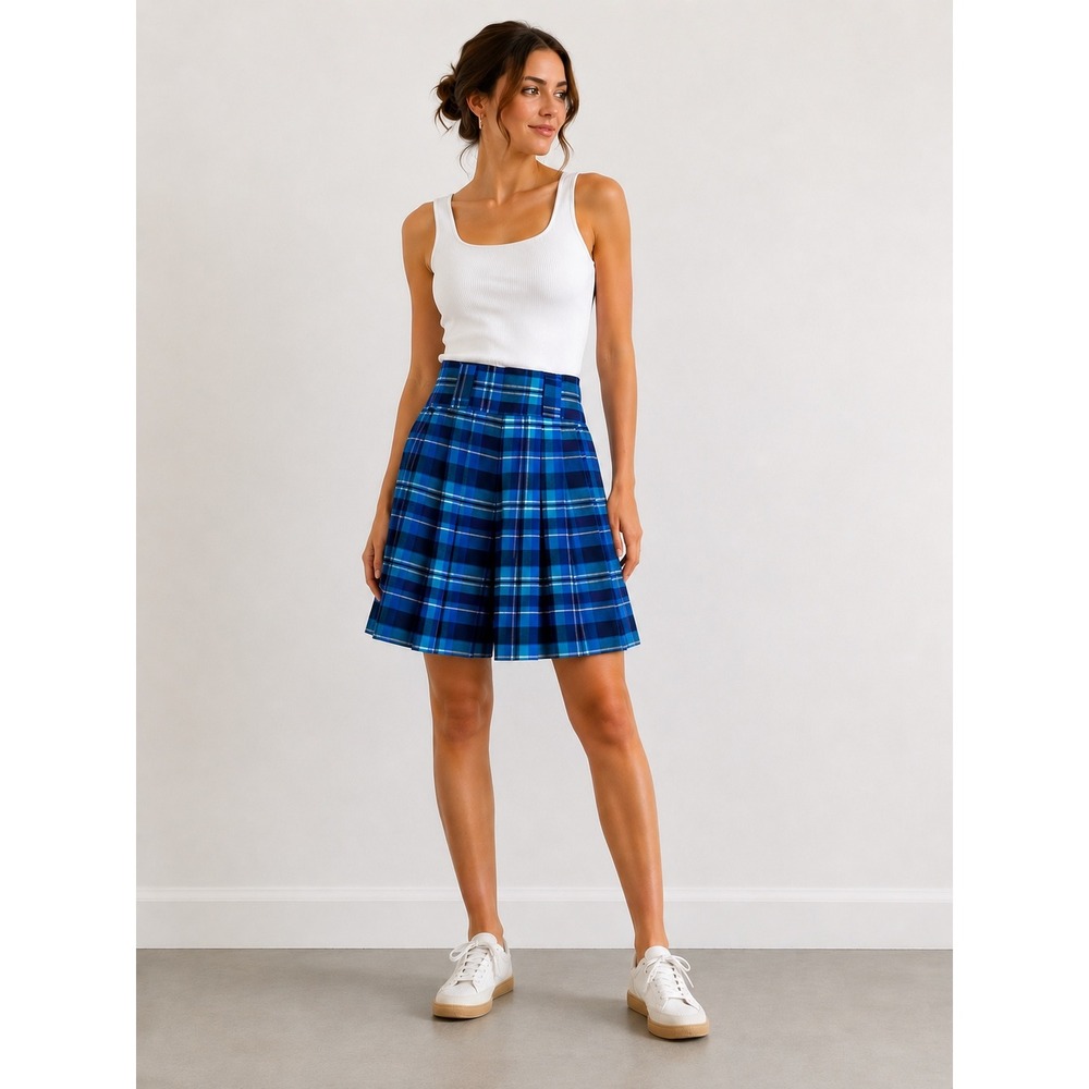 Vintage Vino de‎ Casa Blue Plaid Pleated Culottes Skort Y2K Prep Size Small